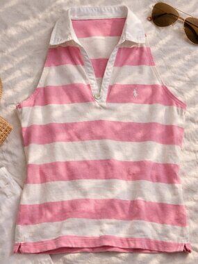 Ralph Lauren Pink White Coastal Halter Polo Tank | Preppy Tennis Golfcore Y2K